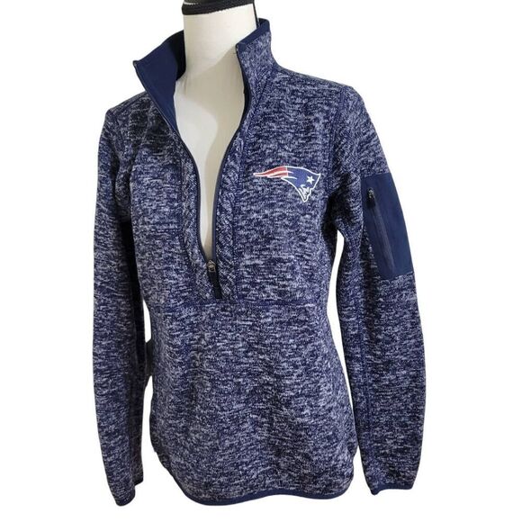 New England Patriots Antigua Women's Sz M Fortune Half-Zip Sweater - Heather Nav - Picture 2 of 6